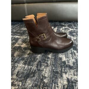 ZODIAC Miller Boots Brown Leather Buckles Zip Biker Moto Lug Sole Women’s 10 EUC